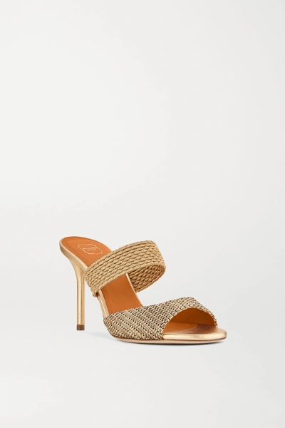 Shop Malone Souliers Milena 85 Cord-trimmed Lurex Mules In Gold