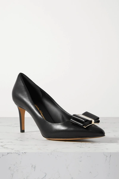 Shop Ferragamo Zeri Bow-embellished Leather Pumps In Black