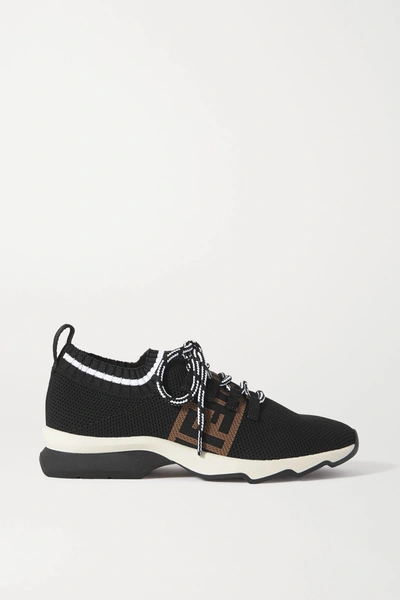 Shop Fendi Rockoko Logo-jacquard Mesh And Stretch-knit Sneakers In Black