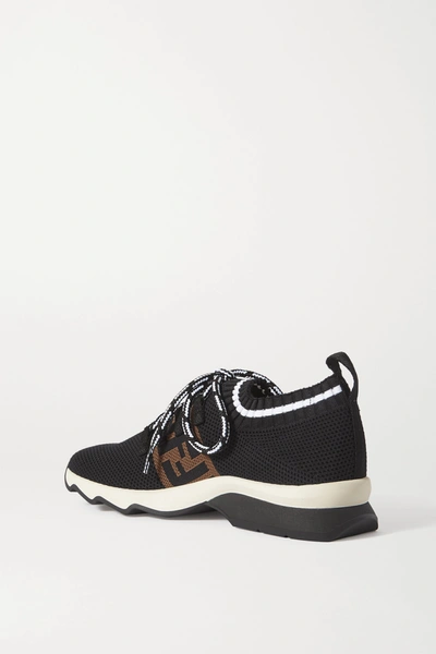 Shop Fendi Rockoko Logo-jacquard Mesh And Stretch-knit Sneakers In Black