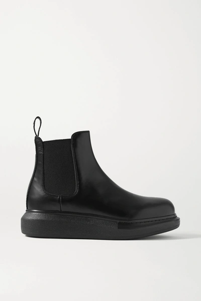 Shop Alexander Mcqueen Leather Exaggerated-sole Chelsea Boots In Black