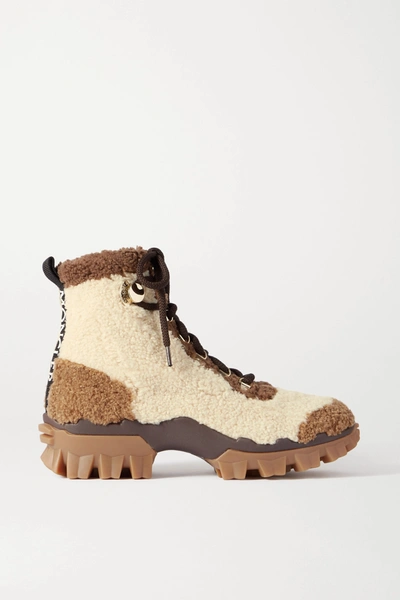 Shop Moncler Helis Logo-print Shearling Ankle Boots In Tan