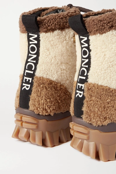 Shop Moncler Helis Logo-print Shearling Ankle Boots In Tan