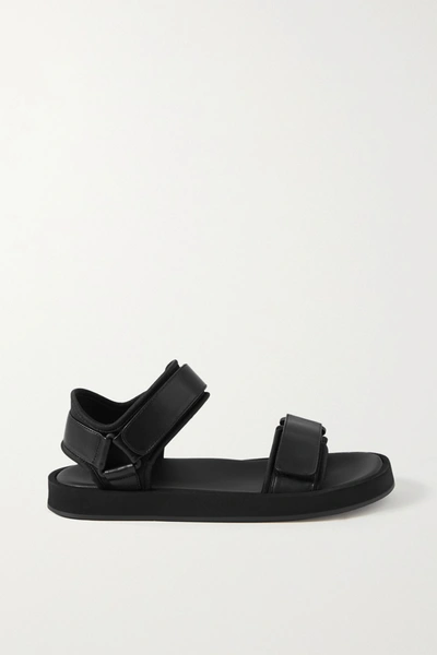 Shop The Row Hook And Loop Leather And Stretch Sandals In Black