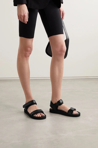 Shop The Row Hook And Loop Leather And Stretch Sandals In Black