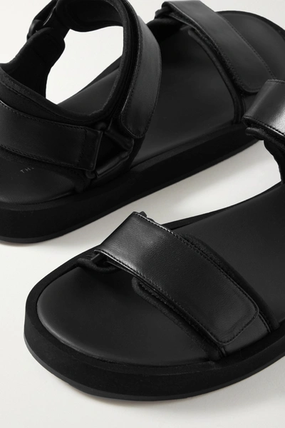 Shop The Row Hook And Loop Leather And Stretch Sandals In Black