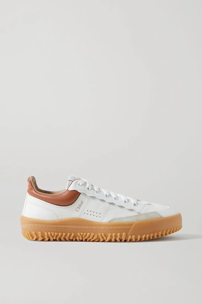 Shop Chloé Franckie Leather And Suede Sneakers In White