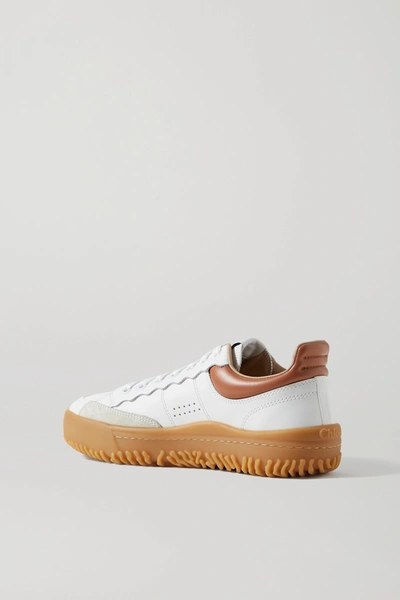 Shop Chloé Franckie Leather And Suede Sneakers In White
