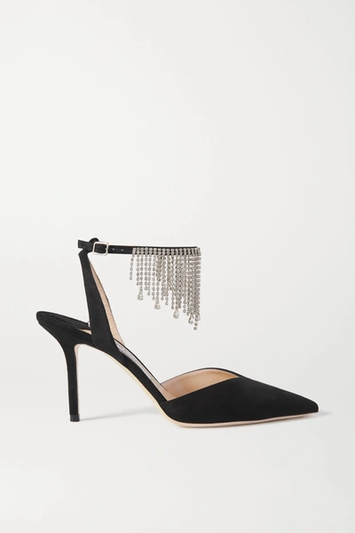 Shop Jimmy Choo Bertie 85 Crystal-embellished Suede Pumps In Black