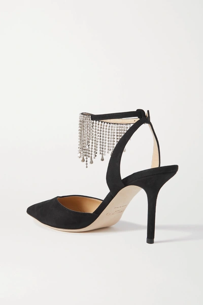 Shop Jimmy Choo Bertie 85 Crystal-embellished Suede Pumps In Black