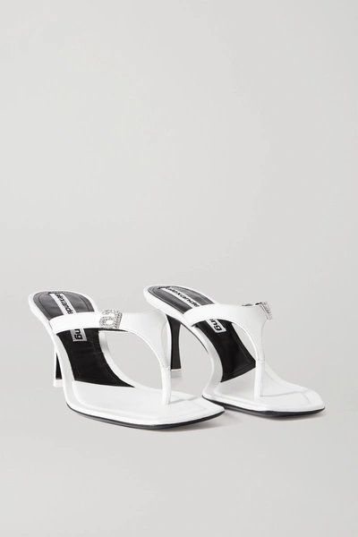 Shop Alexander Wang Ivy Crystal-embellished Leather Sandals In White