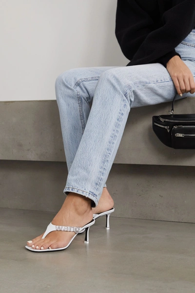 Shop Alexander Wang Ivy Crystal-embellished Leather Sandals In White