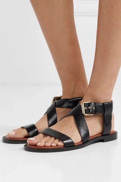 Shop Chloé Aria Leather Sandals In Black