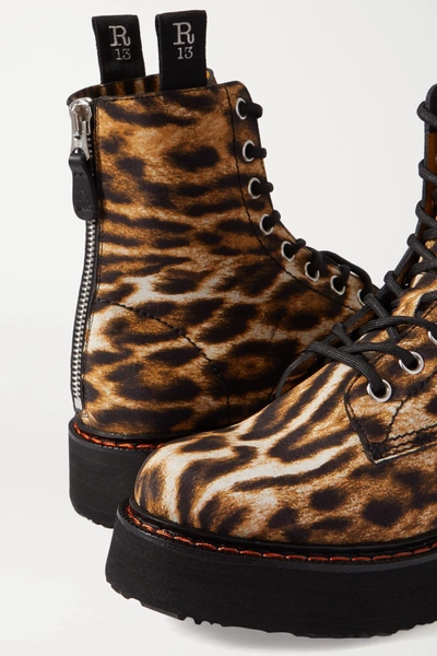 R13 Multicoloured Single Stacked Leopard Print Leather Boots In