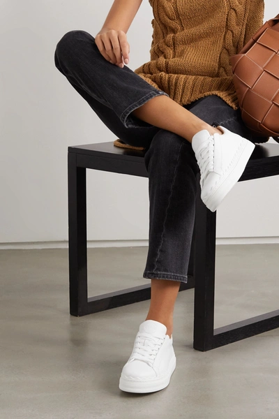 Shop Chloé Lauren Scalloped Leather Sneakers In White