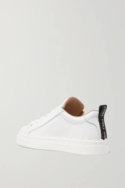 Shop Chloé Lauren Scalloped Leather Sneakers In White