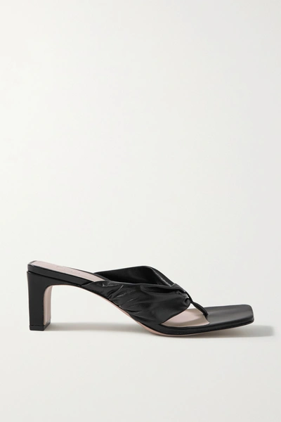 Shop Porte & Paire Gathered Leather Sandals In Black