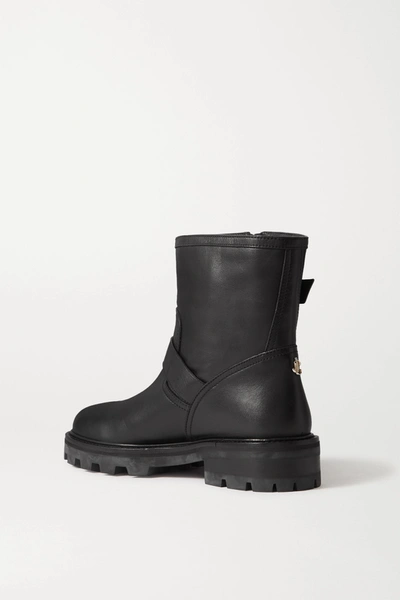 Jimmy Choo Youth Buckled Crinkled-leather Ankle Boots In Black