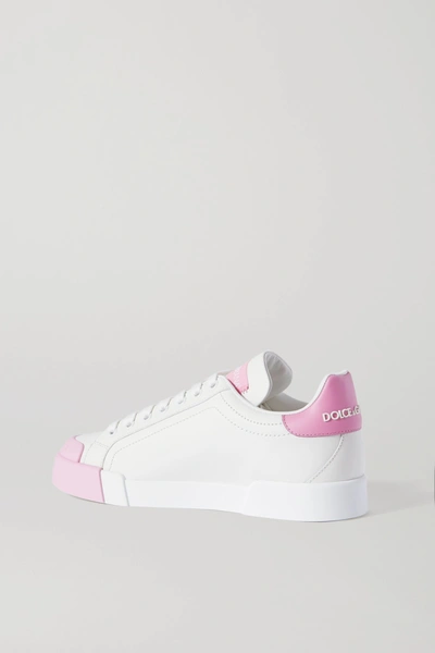 Shop Dolce & Gabbana Portofino Logo-print Leather Sneakers In White