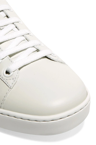 Shop Gucci Ace Faux Pearl-embellished Metallic Watersnake-trimmed Leather Sneakers In White