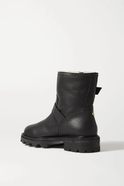 Jimmy Choo Youth Buckled Crinkled-leather Ankle Boots In Black