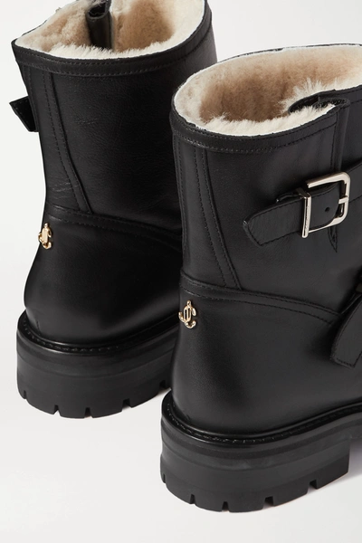 Shop Jimmy Choo Youth Ii Buckled Shearling-lined Leather Ankle Boots In Black