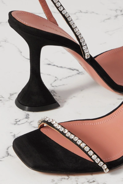 Shop Amina Muaddi Jade Crystal-embellished Suede Slingback Sandals In Black