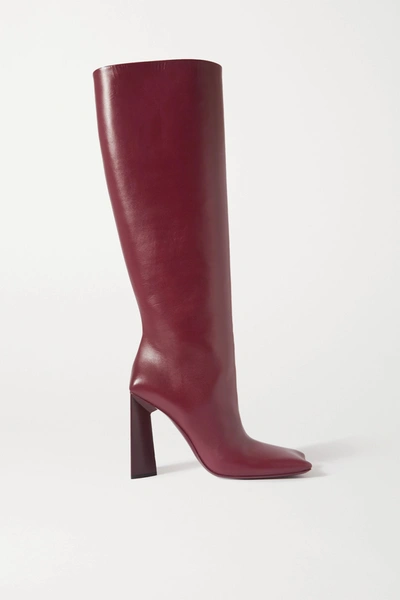 Shop Balenciaga Moon Leather Knee Boots In Burgundy
