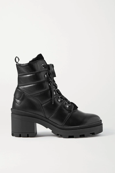 Shop Bogner Belgrade Leather And Shearling Ankle Boots In Black