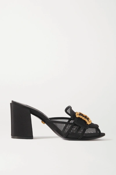 Shop Dolce & Gabbana Embellished Mesh And Faille Sandals In Black