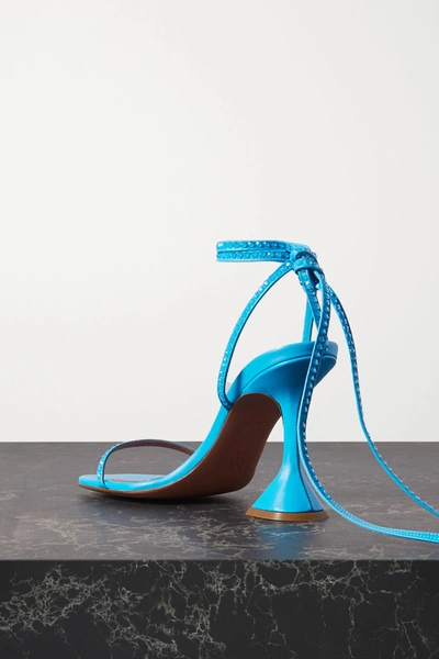 Shop Amina Muaddi Vita Crystal-embellished Satin Sandals In Turquoise