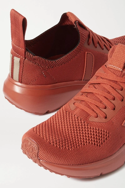 Shop Rick Owens + Veja Rubber-trimmed V-knit Sneakers In Orange