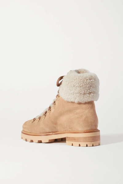 Shop Jimmy Choo Eshe Shearling-lined Suede Ankle Boots In Beige