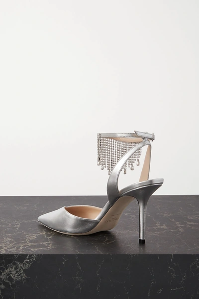 Birtie 85 Crystal-emebllished Metallic Leather Pumps In Silver