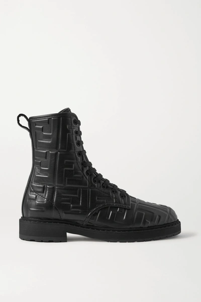 Shop Fendi Logo-embossed Leather Ankle Boots In Black