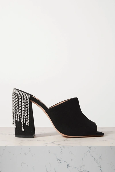 Shop Jimmy Choo Baia 100 Crystal-embellished Suede Mules In Black