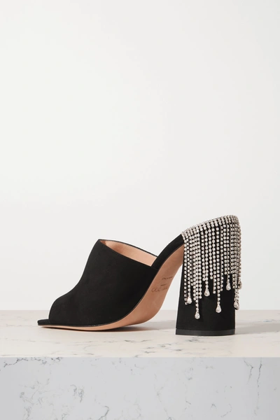 Shop Jimmy Choo Baia 100 Crystal-embellished Suede Mules In Black