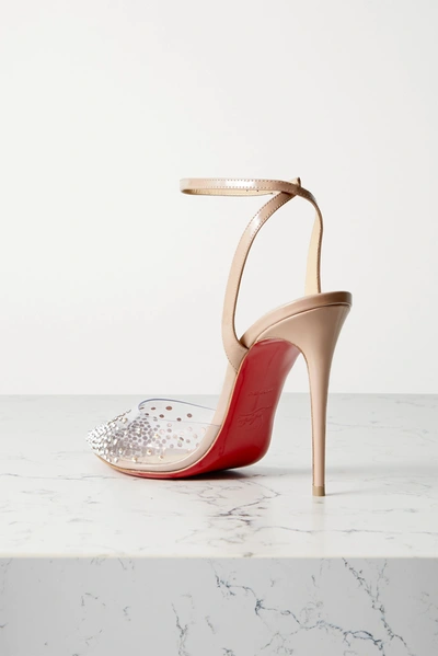 Shop Christian Louboutin Spika Queen 100 Crystal-embellished Pvc And Leather Pumps In Beige