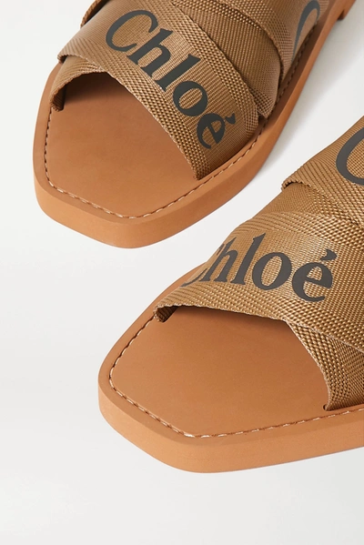 Shop Chloé Woody Logo-detailed Canvas Slides In Tan