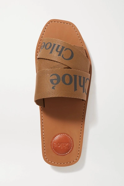 Shop Chloé Woody Logo-detailed Canvas Slides In Tan