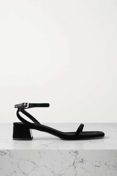 Shop The Row Kate Leather-trimmed Velvet Sandals In Black