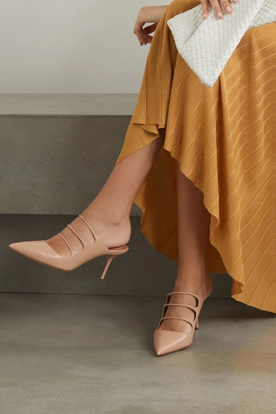 Shop Aquazzura Minute 75 Leather Mules In Neutral