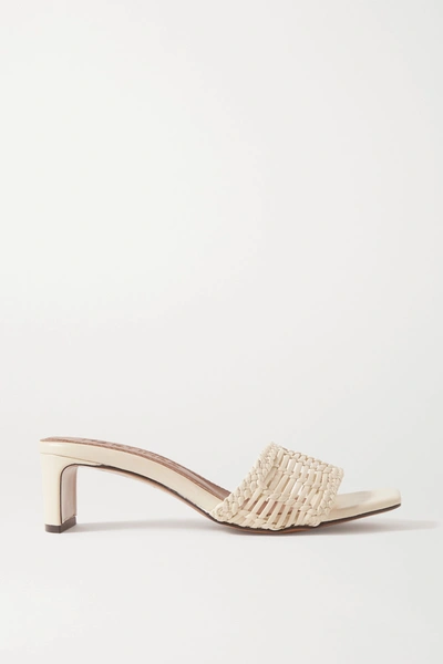 Shop Souliers Martinez Olga Woven Leather Mules In White