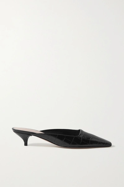 Shop Porte & Paire Croc-effect Leather Mules In Black