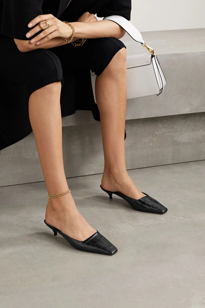 Shop Porte & Paire Croc-effect Leather Mules In Black
