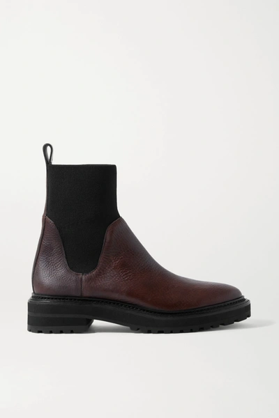 Shop Loeffler Randall Bridget Textured-leather And Stretch-knit Chelsea Boots In Chocolate