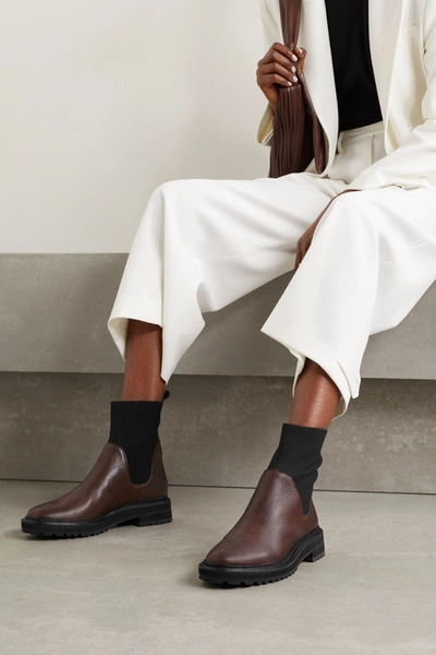 Shop Loeffler Randall Bridget Textured-leather And Stretch-knit Chelsea Boots In Chocolate