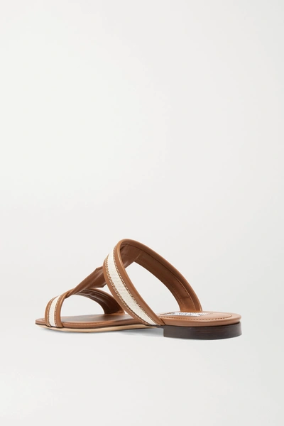 Shop Tod's Canvas And Leather Slides In Tan