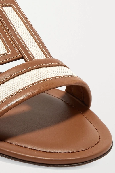 Shop Tod's Canvas And Leather Slides In Tan