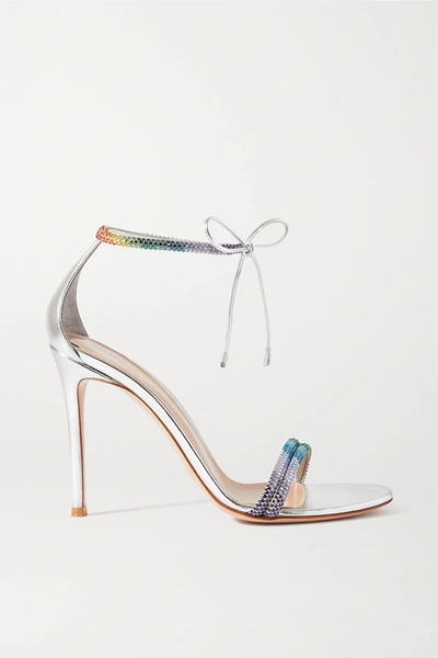 Shop Gianvito Rossi 105 Crystal-embellished Metallic Leather Sandals In Silver